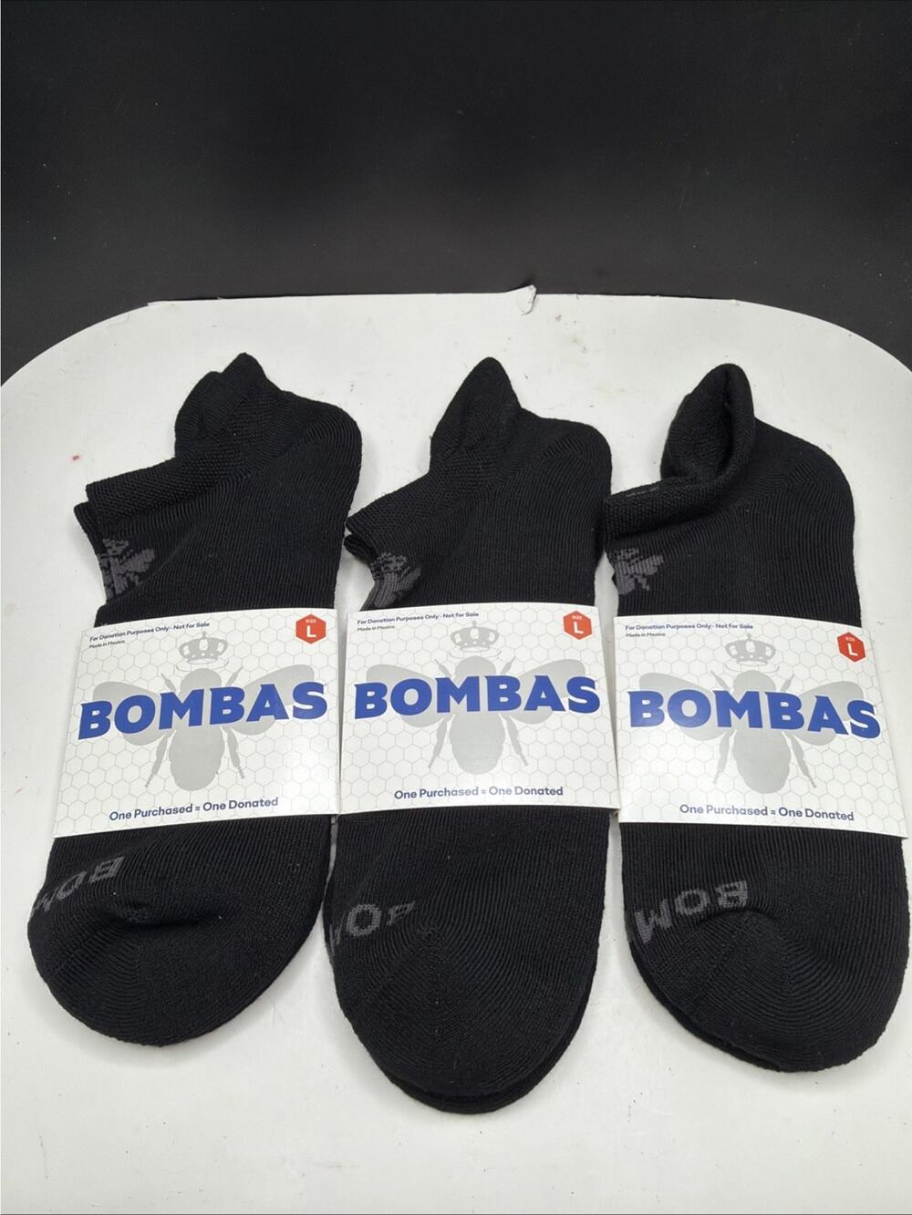 3 Pairs New Bombas Socks Unisex Ankle Black Adult Size Large